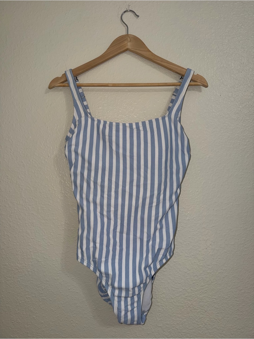 Time and Tru Blue and White Striped One-Piece Swimsuit